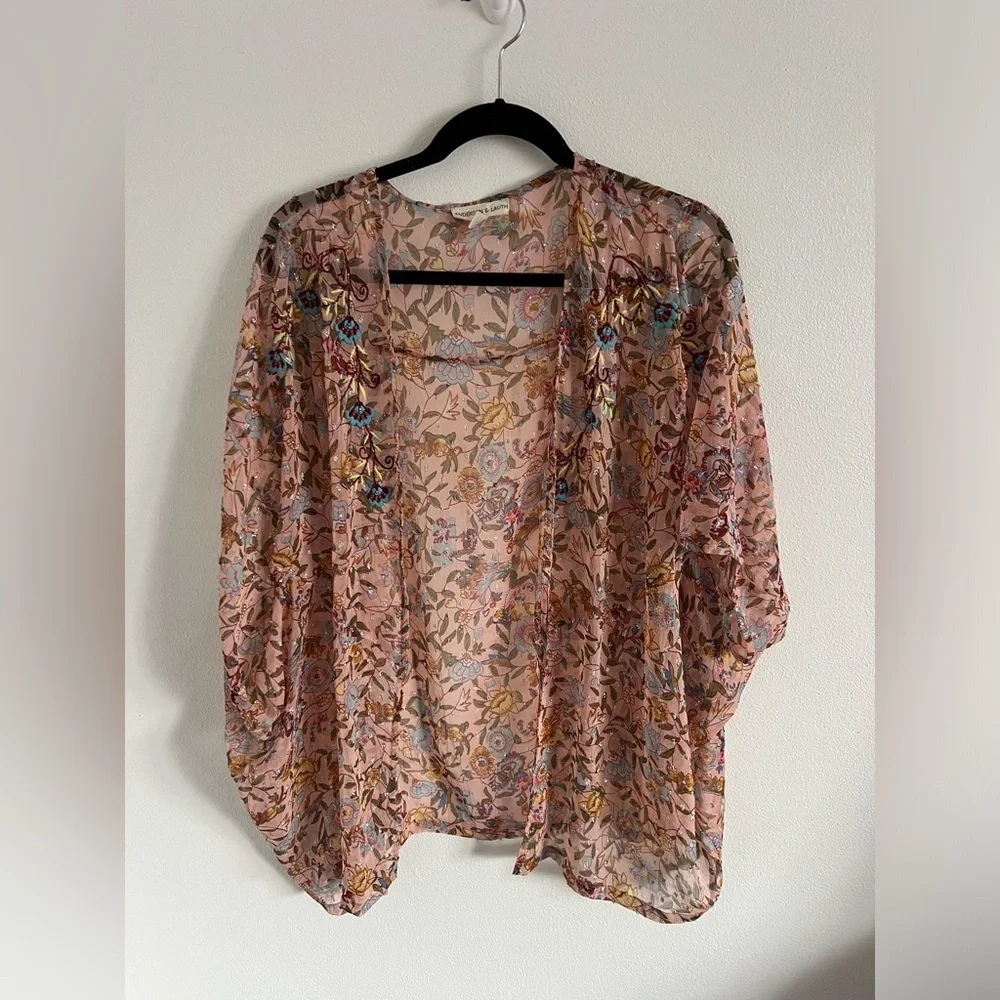 Anthropologie Andersen & Lauth Bella Shimmer Kimono Pink One size